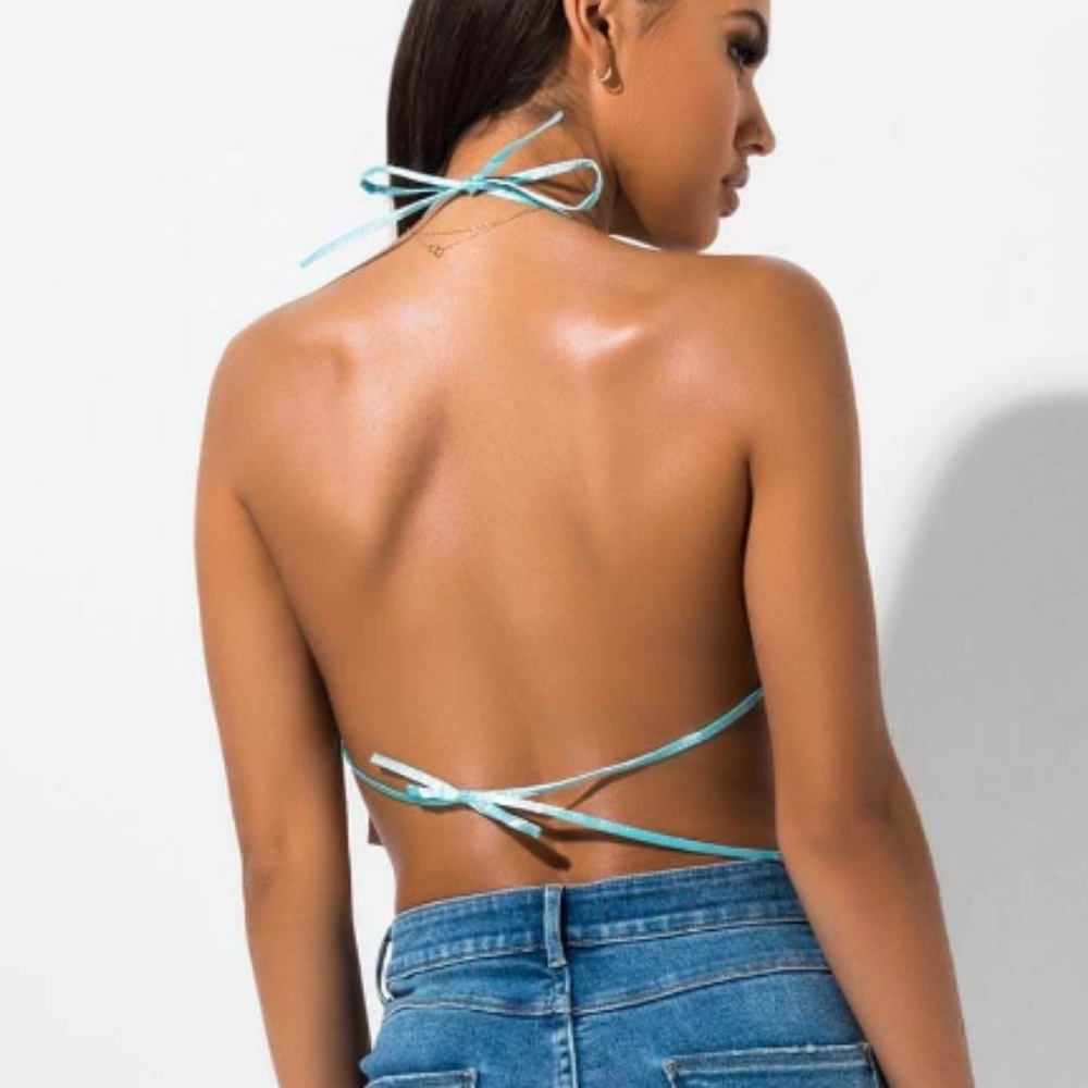 Rhinestone silver backless halter top - Picture 3 of 3